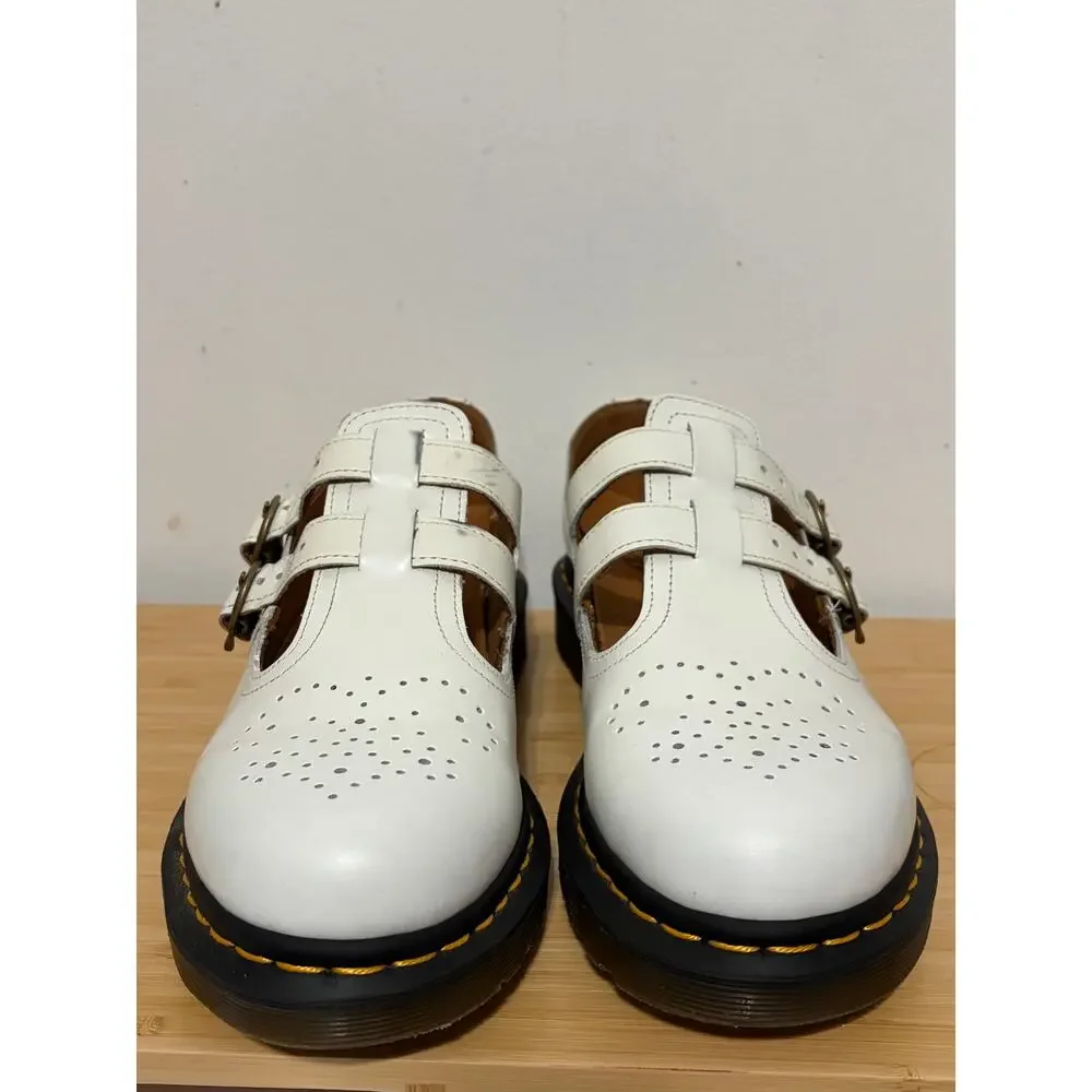 Dr. Martens 12916 White Leather Double Buckle Mary Jane Shoes Womens US 9 EU 41